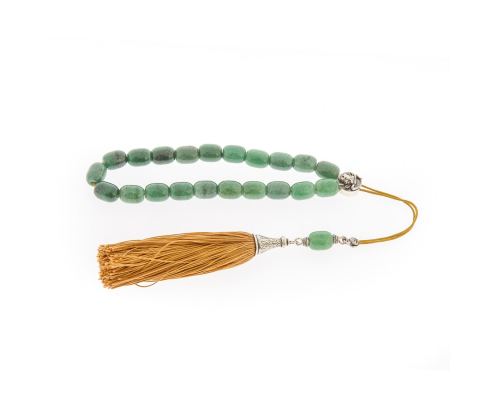 Greek Worry Beads, Handmade of Aventurine Gemstones, Silk Cord & Tassel - 925 Sterling Silver Parts & Taurus Horoscope Sign