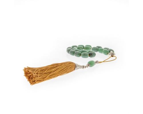 Greek Worry Beads, Handmade of Aventurine Gemstones, Silk Cord & Tassel - 925 Sterling Silver Parts & Taurus Horoscope Sign