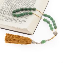 Greek Worry Beads, Handmade of Aventurine Gemstones, Silk Cord & Tassel - 925 Sterling Silver Parts & Taurus Horoscope Sign