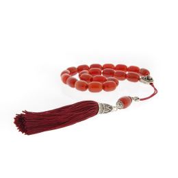 Greek Worry Beads, Handmade of Genuine Carnelian Gemstones, Silk Cord & Tassel, 925 Sterling Silver Parts - Scorpio Horoscope Star Sign