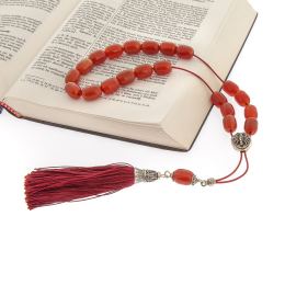 Greek Worry Beads, Handmade of Genuine Carnelian Gemstones, Silk Cord & Tassel, 925 Sterling Silver Parts - Scorpio Horoscope Star Sign