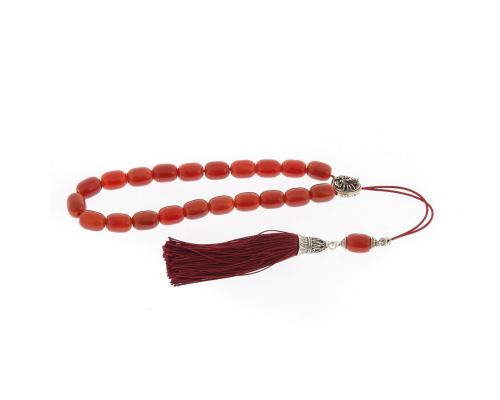 Greek Worry Beads, Handmade of Genuine Carnelian Gemstones, Silk Cord & Tassel, 925 Sterling Silver Parts - Scorpio Horoscope Star Sign