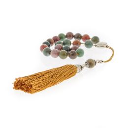 Greek Worry Beads, Handmade of Indian Agate Gemstones - 925 Sterling Silver Parts - Silk Tassel & Cord. Gemini Horoscope Star Sign 