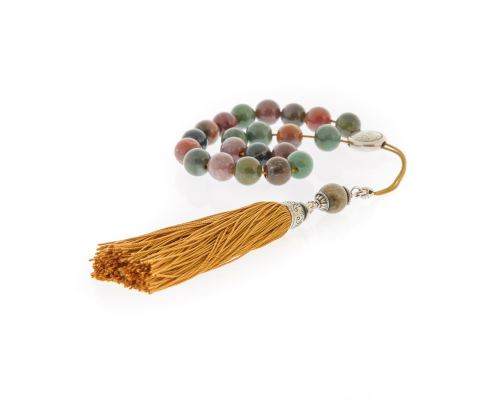 Greek Worry Beads, Handmade of Indian Agate Gemstones - 925 Sterling Silver Parts - Silk Tassel & Cord. Gemini Horoscope Star Sign 