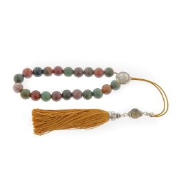 Greek Worry Beads, Handmade of Indian Agate Gemstones - 925 Sterling Silver Parts - Silk Tassel & Cord. Gemini Horoscope Star Sign 