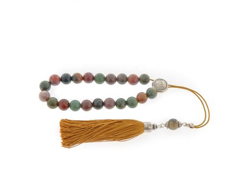 Greek Worry Beads, Handmade of Indian Agate Gemstones - 925 Sterling Silver Parts - Silk Tassel & Cord. Gemini Horoscope Star Sign 