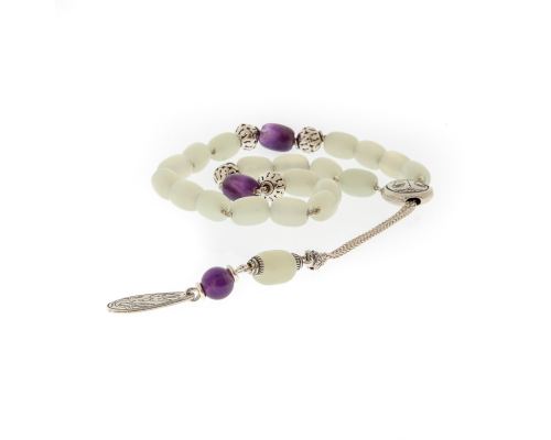 Greek Worry Beads, Handmade of Genuine Jade & Amethyst Gemstones & 925 Sterling Silver Decor Parts. Libra Horoscope - Star Sign