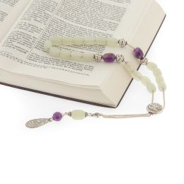 Greek Worry Beads, Handmade of Genuine Jade & Amethyst Gemstones & 925 Sterling Silver Decor Parts. Libra Horoscope - Star Sign