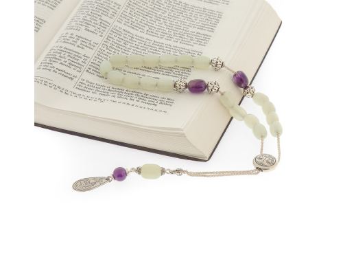 Greek Worry Beads, Handmade of Genuine Jade & Amethyst Gemstones & 925 Sterling Silver Decor Parts. Libra Horoscope - Star Sign