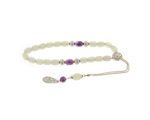 Greek Worry Beads, Handmade of Genuine Jade & Amethyst Gemstones & 925 Sterling Silver Decor Parts. Libra Horoscope - Star Sign