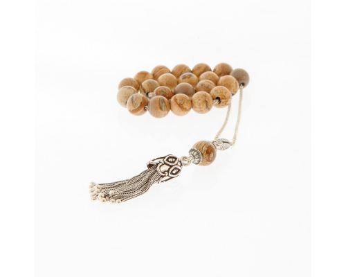 Greek Worry Beads, Handmade of Jasper Gemstones - 925 Sterling Silver Chain, Tassel & Parts - Luxury Finishing 