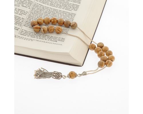 Greek Worry Beads, Handmade of Jasper Gemstones - 925 Sterling Silver Chain, Tassel & Parts - Luxury Finishing 