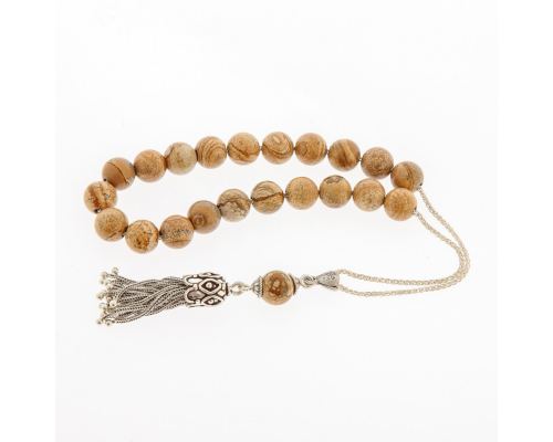 Greek Worry Beads, Handmade of Jasper Gemstones - 925 Sterling Silver Chain, Tassel & Parts - Luxury Finishing 