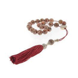 Greek Worry Beads - Handmade, Leopard Skin Jasper Gemstones - 925 Sterling Silver Parts, Silk Cord & Tassel