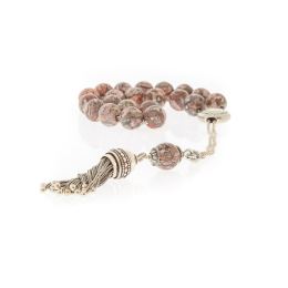 Greek Worry Beads - Handmade, Leopard Skin Jasper Gemstones - 925 Sterling Silver Chain, Tassel & Capricorn Horoscope Star Sign 