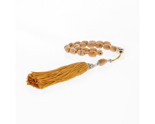 Greek Worry Beads - Handmade of Natural Jasper Gemstones - Silk & 925 Silver Parts. Classic Yellow