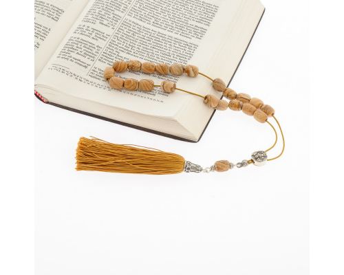 Greek Worry Beads - Handmade of Natural Jasper Gemstones - Silk & 925 Silver Parts. Classic Yellow