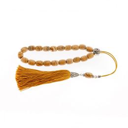 Greek Worry Beads - Handmade of Natural Jasper Gemstones - Silk & 925 Silver Parts. Classic Yellow