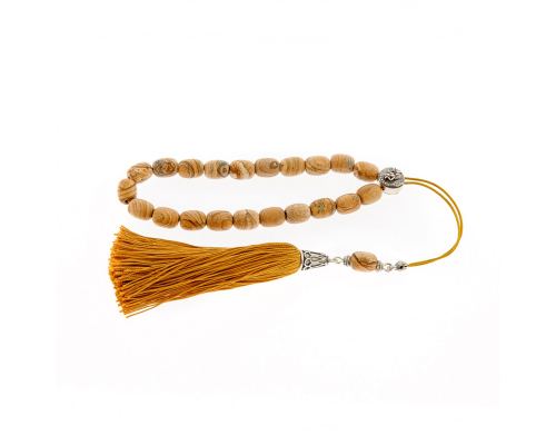 Greek Worry Beads - Handmade of Natural Jasper Gemstones - Silk & 925 Silver Parts. Classic Yellow