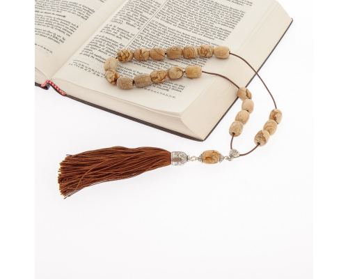 Greek Worry Beads, Handmade of Natural Jasper Gemstones - Silk & 925 Silver Parts