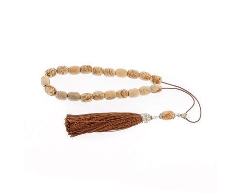 Greek Worry Beads, Handmade of Natural Jasper Gemstones - Silk & 925 Silver Parts