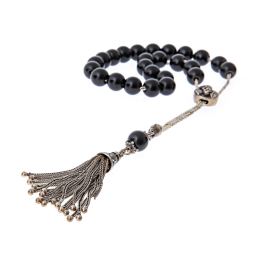 Greek Worry Beads, Handmade of Onyx Gemstones, 925 Sterling Silver Chain, Tassel & Parts