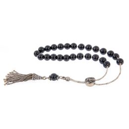 Greek Worry Beads, Handmade of Onyx Gemstones, 925 Sterling Silver Chain, Tassel & Parts