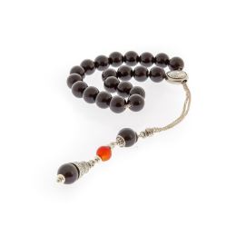 Greek Worry Beads, Hanndmade of Genuine Obsidian & Carnelian Gemstones, 925 Sterling Silver Chain & Parts - Virgo Horoscope Star Sign