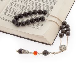 Greek Worry Beads, Hanndmade of Genuine Obsidian & Carnelian Gemstones, 925 Sterling Silver Chain & Parts - Virgo Horoscope Star Sign