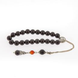 Greek Worry Beads, Hanndmade of Genuine Obsidian & Carnelian Gemstones, 925 Sterling Silver Chain & Parts - Virgo Horoscope Star Sign