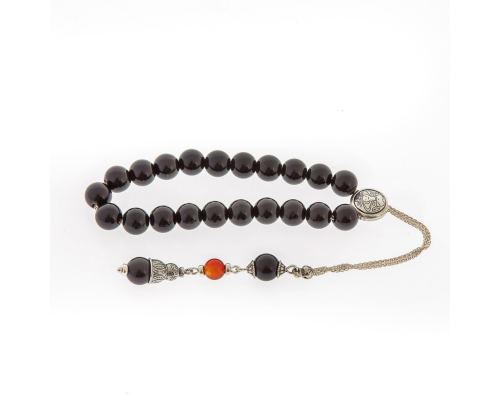 Greek Worry Beads, Hanndmade of Genuine Obsidian & Carnelian Gemstones, 925 Sterling Silver Chain & Parts - Virgo Horoscope Star Sign