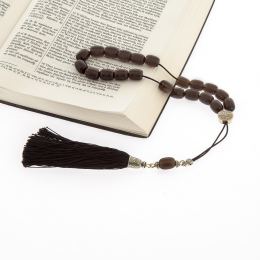 Greek Worry Beads, Handmade of Genuine Smokey Quartz Gemstones - Silk Cord & Tassel - 925 Sterling Silver Parts