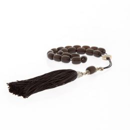 Greek Worry Beads, Handmade of Genuine Smokey Quartz Gemstones - Silk Cord & Tassel - 925 Sterling Silver Parts