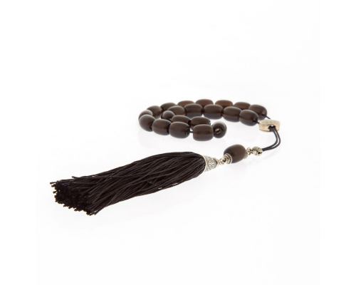 Greek Worry Beads, Handmade of Genuine Smokey Quartz Gemstones - Silk Cord & Tassel - 925 Sterling Silver Parts