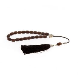 Greek Worry Beads, Handmade of Genuine Smokey Quartz Gemstones - Silk Cord & Tassel - 925 Sterling Silver Parts