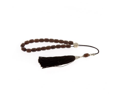 Greek Worry Beads, Handmade of Genuine Smokey Quartz Gemstones - Silk Cord & Tassel - 925 Sterling Silver Parts