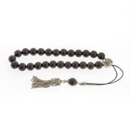 Greek Worry Beads, Handmade of Onyx Gemstones - Silk Cord & 925 Sterling Silver Parts & Tassel