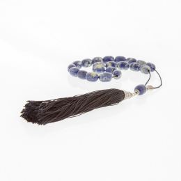 Greek Worry Beads, Handmade of Genuine Sodalite Gemstones - Silk Cord & Tassel - 925 Sterling Silver Parts