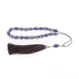 Greek Worry Beads, Handmade of Genuine Sodalite Gemstones - Silk Cord & Tassel - 925 Sterling Silver Parts