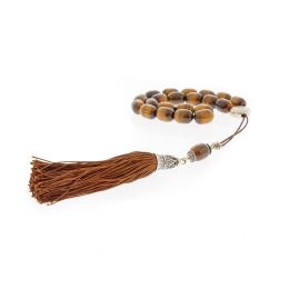 Greek Worry Beads, Handmade of Genuine Tiger Eye Gemstones on Pure Silk Cord & Tassel - 925 Sterling Silver Parts