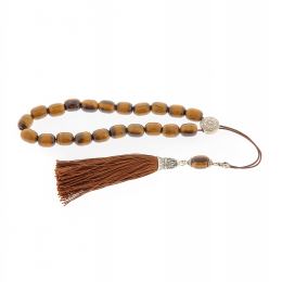 Greek Worry Beads, Handmade of Genuine Tiger Eye Gemstones on Pure Silk Cord & Tassel - 925 Sterling Silver Parts