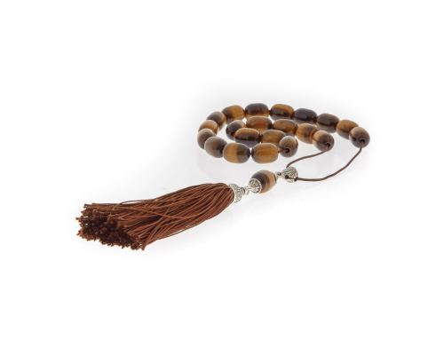 Greek Worry Beads, Handmade of Genuine Tiger Eye Gemstones - Silk Cord & Tassel & 925 Sterling Silver Parts. Version B'