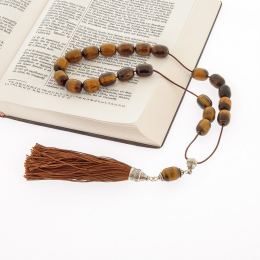 Greek Worry Beads, Handmade of Genuine Tiger Eye Gemstones - Silk Cord & Tassel & 925 Sterling Silver Parts. Version B'