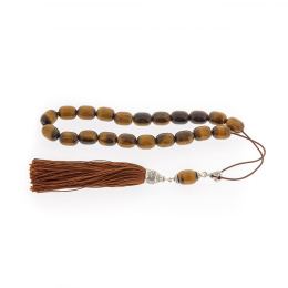 Greek Worry Beads, Handmade of Genuine Tiger Eye Gemstones - Silk Cord & Tassel & 925 Sterling Silver Parts. Version B'