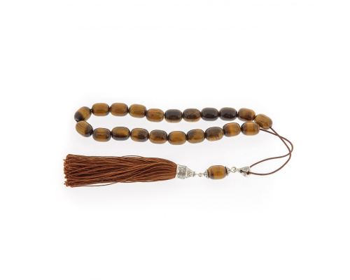 Greek Worry Beads, Handmade of Genuine Tiger Eye Gemstones - Silk Cord & Tassel & 925 Sterling Silver Parts. Version B'