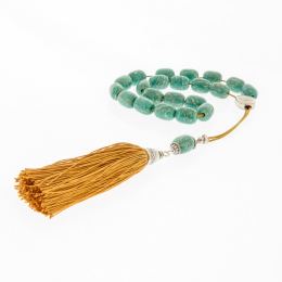 Greek Worry Beads, Handmade of Turquoise Amazonite Gemstones - Silk Cord & Tassel - 925 Sterling Silver Parts