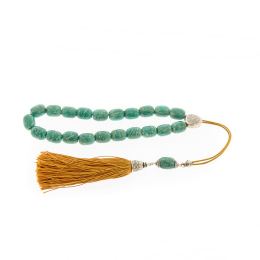 Greek Worry Beads, Handmade of Turquoise Amazonite Gemstones - Silk Cord & Tassel - 925 Sterling Silver Parts