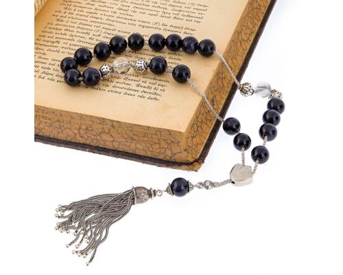 Greek Worry Beads, Handmade of Genuine Chrysolite & Quartz Gemstones - 925 Sterling Silver Chain & Parts