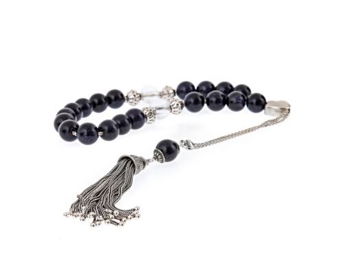 Greek Worry Beads, Handmade of Genuine Chrysolite & Quartz Gemstones - 925 Sterling Silver Chain & Parts