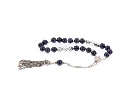 Greek Worry Beads, Handmade of Genuine Chrysolite & Quartz Gemstones - 925 Sterling Silver Chain & Parts